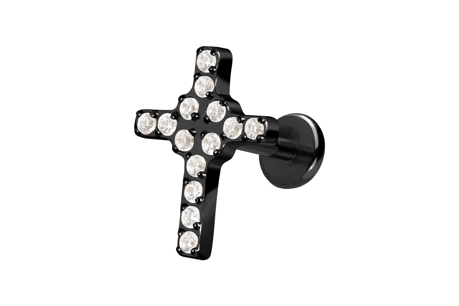 Titan Labret Piercing mit Push Fit KRISTALLKREUZ